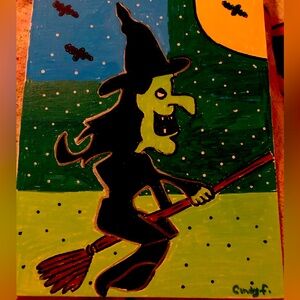 Halloween Witch on panel canvas board 8X10